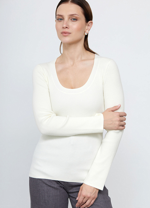 Джемпер базовый в рубчик женский,  белый цвет