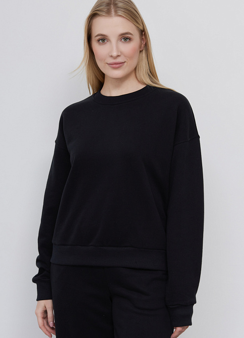 Свитшот oversize из футера женский,  чёрный цвет